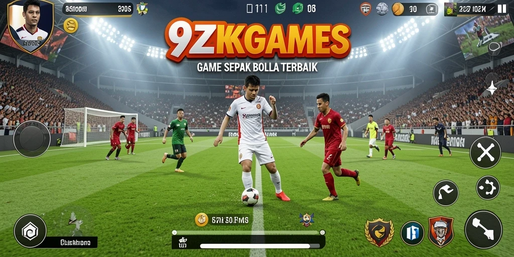 Screenshot gameplay 9ZKGAMES menampilkan aksi seru dalam permainan sepak bola.