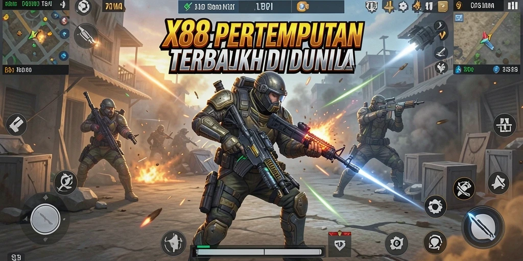 Tangkapan layar X88 menampilkan aksi pertempuran seru di arena Battle Royale.